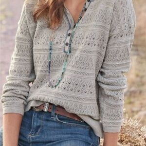 Sundance Gray Textured Henley V-Neck Sweater